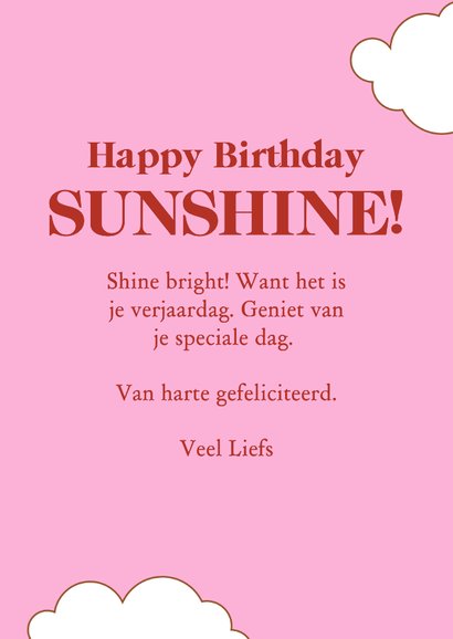 Trendy verjaardagskaart met zon roze happy birthday sunshine 3