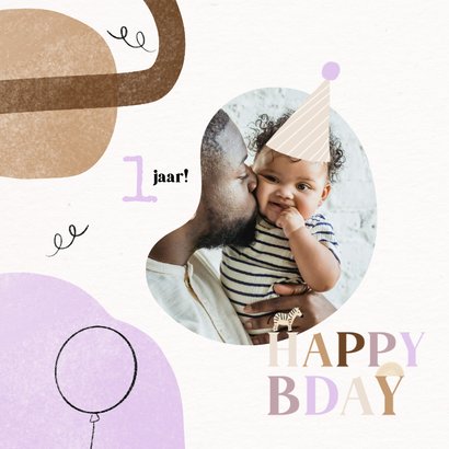 Trendy verjaardagskaart roze abstract foto slinger 1 jaar 2