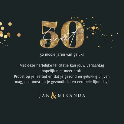 Trendy verjaardagskaart 'Sweet 50' getal goud confetti 3