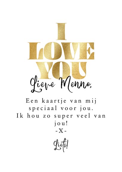 Trendy wenskaart I love you lijnillustratie handen goud 3