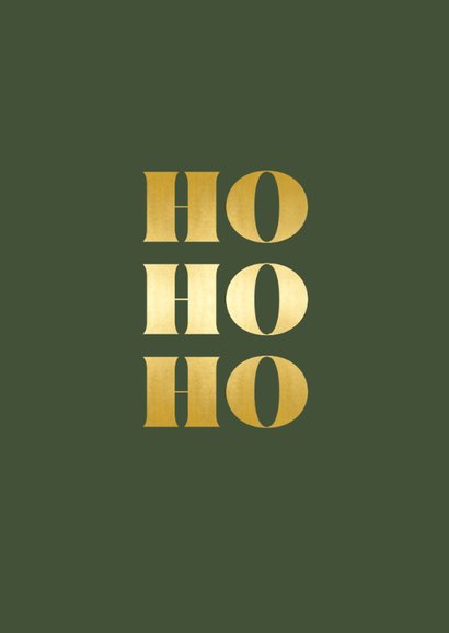 Trendy zakelijke kerstkaart HO HO HO in goudlook en groen 2