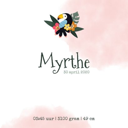 Tropisch geboortekaartje met toekans, plantjes en waterverf 3