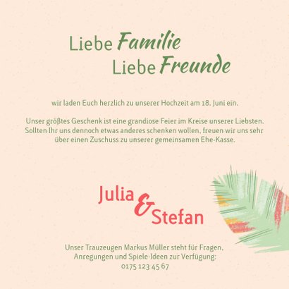 Tropische Blätter Hochzeitseinladung 3