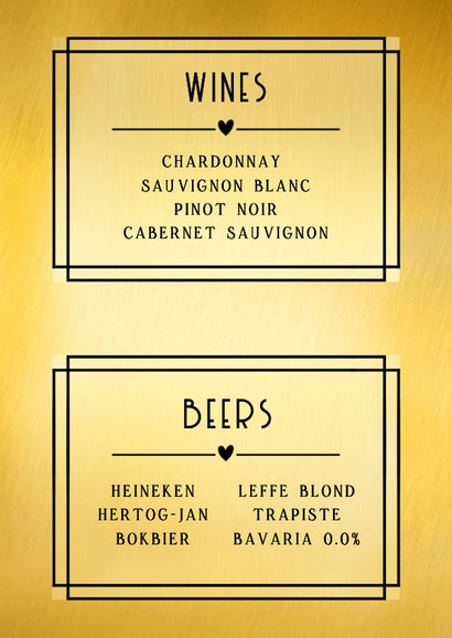 Trouwen menukaart zwart met foliedruk poster letters 2