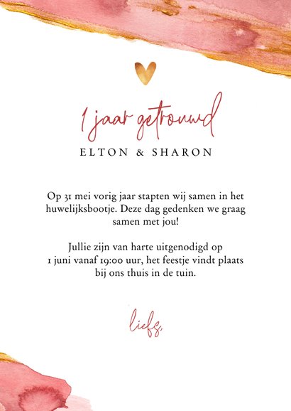 Trouwjubileum uitnodiging stijlvol waterverf goud 3