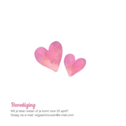 Trouwkaart aquarel hart met naam 2