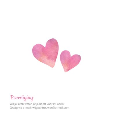 Trouwkaart aquarel hart met naam 2