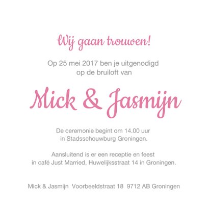 Trouwkaart aquarel hart met naam 3