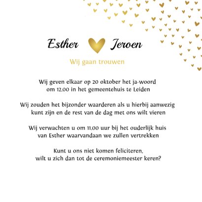 Trouwkaart auto wit hartjes goud av 3