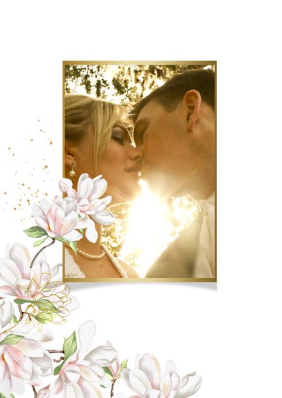 Trouwkaart bedankt magnoliatakken met goudfolie 2