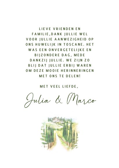 Trouwkaart bedankt Toscane landschap 3