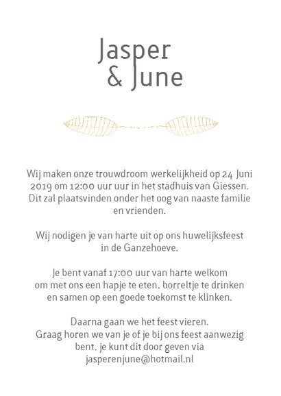Trouwkaart blaadjes goud-HM 3