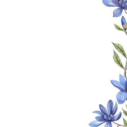 Trouwkaart blauwe magnolia Achterkant