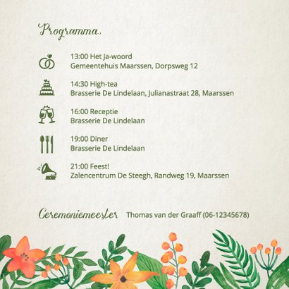 Trouwkaart bloemen en blaadjes 2
