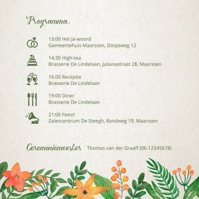 Trouwkaart bloemen en blaadjes 2