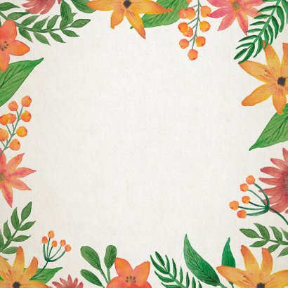 Trouwkaart bloemen en blaadjes Achterkant