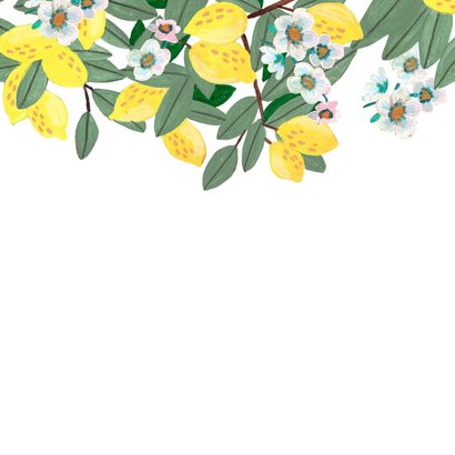 Trouwkaart bloemen en citroenen Achterkant
