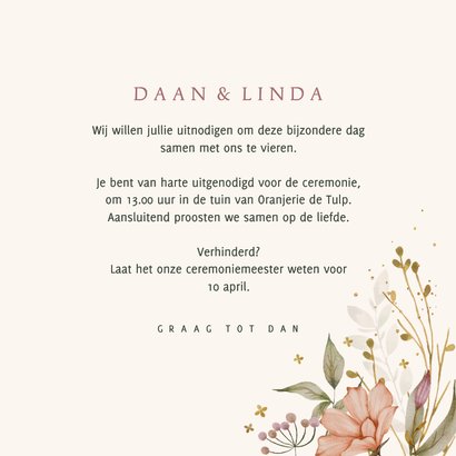 Trouwkaart bloemen in herfsttinten 3
