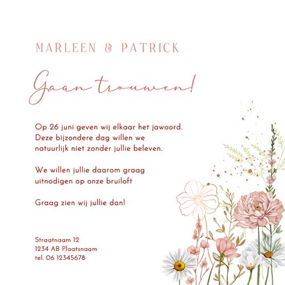 Trouwkaart bloemen in pastel  3