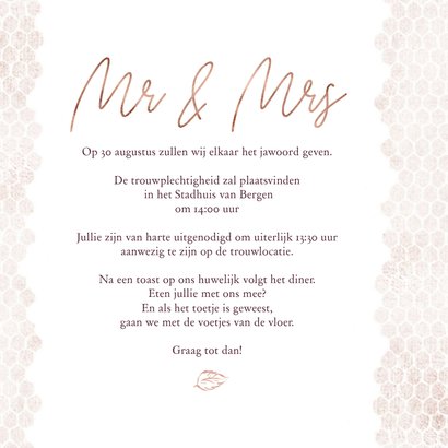 Trouwkaart boeket met roos op honingraatmotief 3