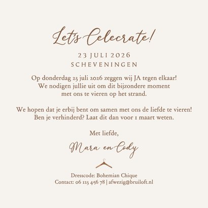 Trouwkaart bohemian bloemen pampasgras zomer strand katoen 3