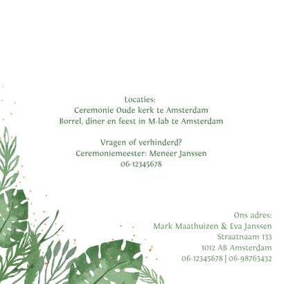Trouwkaart botanical bladeren stipjes 2