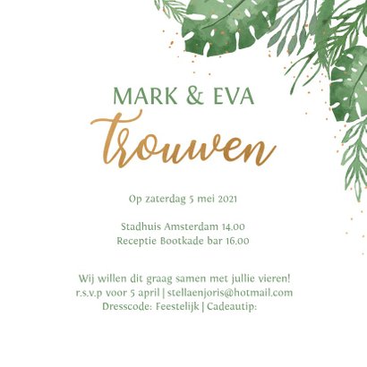 Trouwkaart botanical bladeren stipjes 3