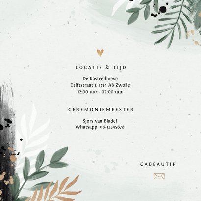 Trouwkaart botanisch goud waterverf stijlvol 2