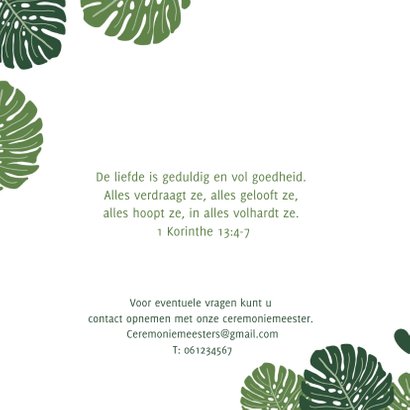 Trouwkaart botanisch groen met grote bladeren 2