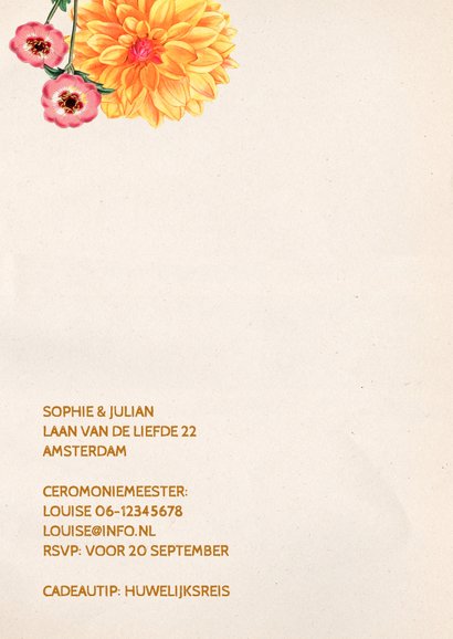 trouwkaart botanische bloemen 2