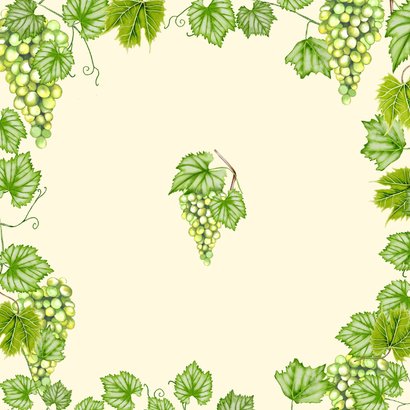 Trouwkaart botanische druiven met druivenbladeren Achterkant