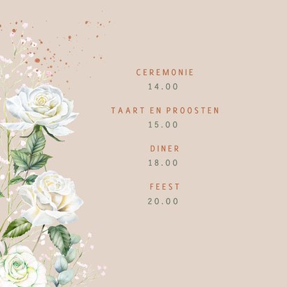 Trouwkaart botanische witte rozen 2
