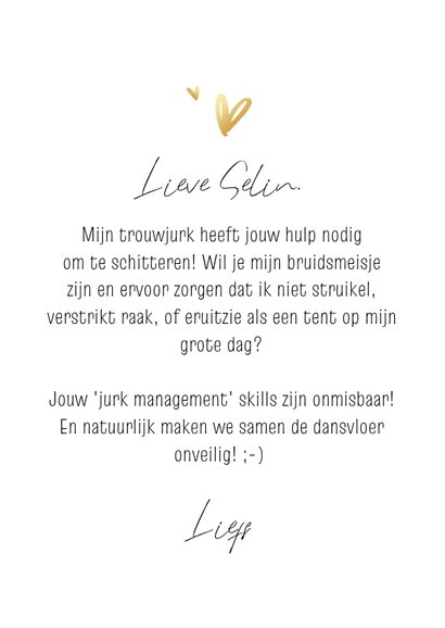 Trouwkaart bruidsmeisje illustratie champagne grappig goud 3