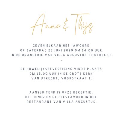 Trouwkaart bruidspaar met stropdas in goudlook 3