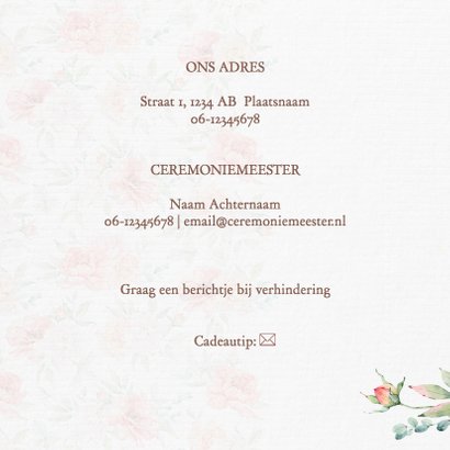 Trouwkaart bruidstaart rozen 2