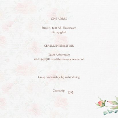 Trouwkaart bruidstaart rozen 2
