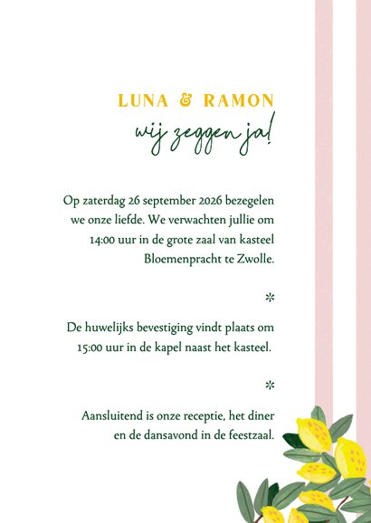 Trouwkaart citroenen strepen romantisch zomer bruiloft 3