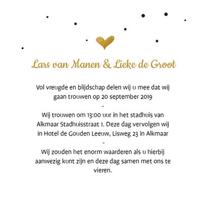 Trouwkaart confetti gouden hart 3