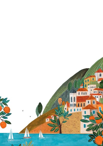 Trouwkaart dorpje mediterraanse kust  Achterkant