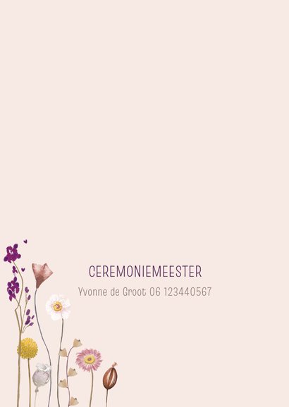 Trouwkaart droogbloemen met warme tinten 2