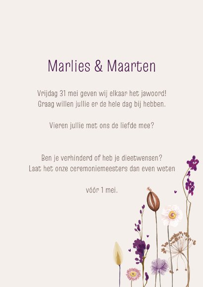 Trouwkaart droogbloemen met warme tinten 3