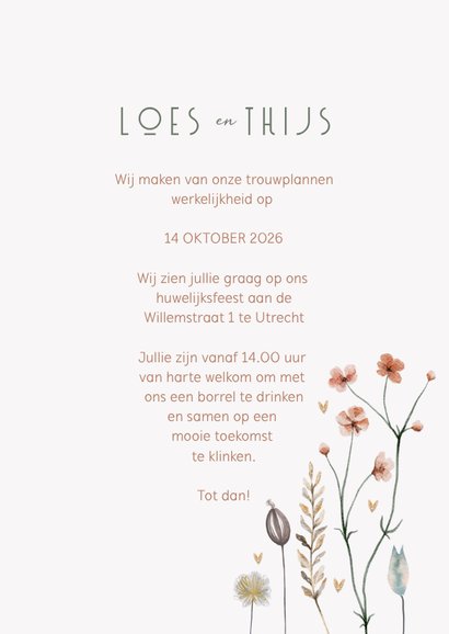 Trouwkaart droogbloemen prachtige tinten  3