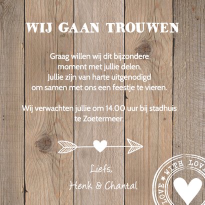Trouwkaart eigen foto hout hartje 3