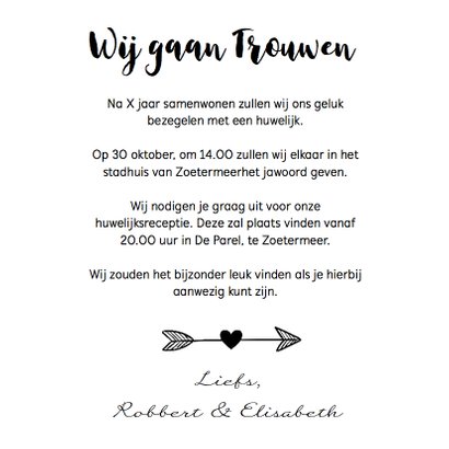 Trouwkaart eigen foto zwart wit 3