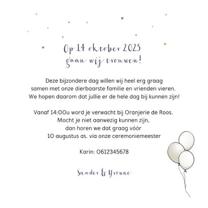 Trouwkaart fiets met bruidspaar hartjes 3