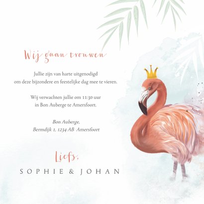 Trouwkaart flamingo's waterverf 3
