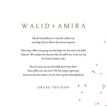 Trouwkaart foliedruk goud hartjesconfetti palmboom waterverf 3