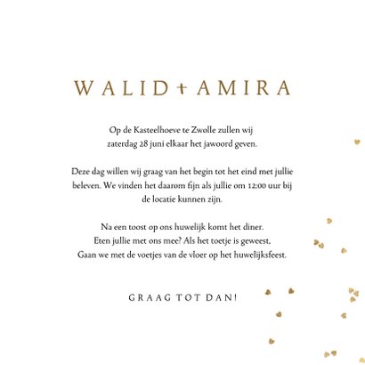 Trouwkaart foliedruk goud hartjesconfetti palmboom waterverf 3