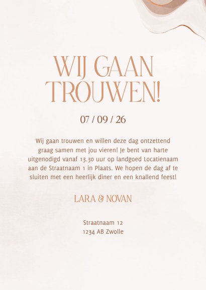 Trouwkaart foto stijlvol met marmereffect en koperfolie 3