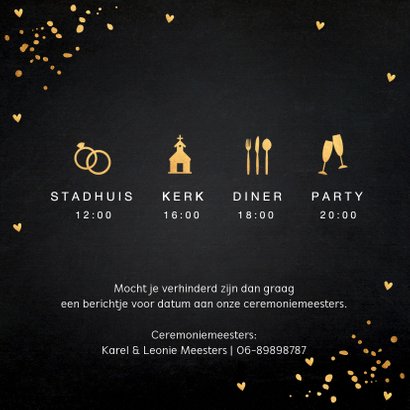 Trouwkaart fotocollage gouden confetti 2